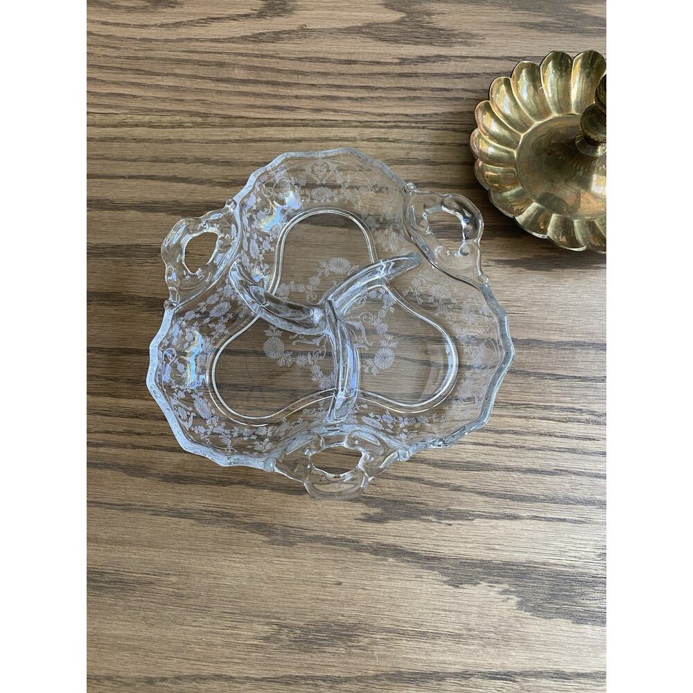 Vintage 1940s Cambridge Glass ‘Diane’ Divided Relish Dish Floral Etched Dish